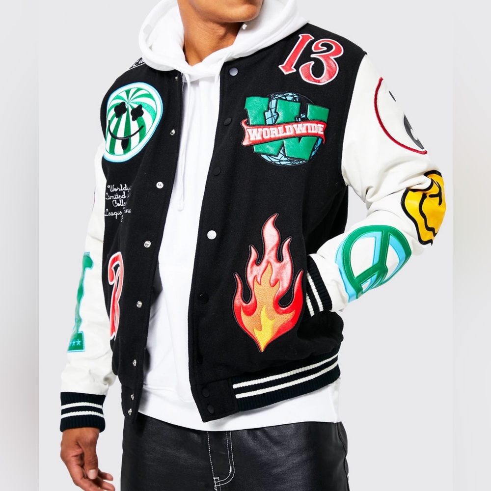 Boohoo Man Limited Edition Double Face Varsity Jacket Size L